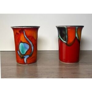 Vintage Pair of Poole Pottery England Volcano Red Tumblers